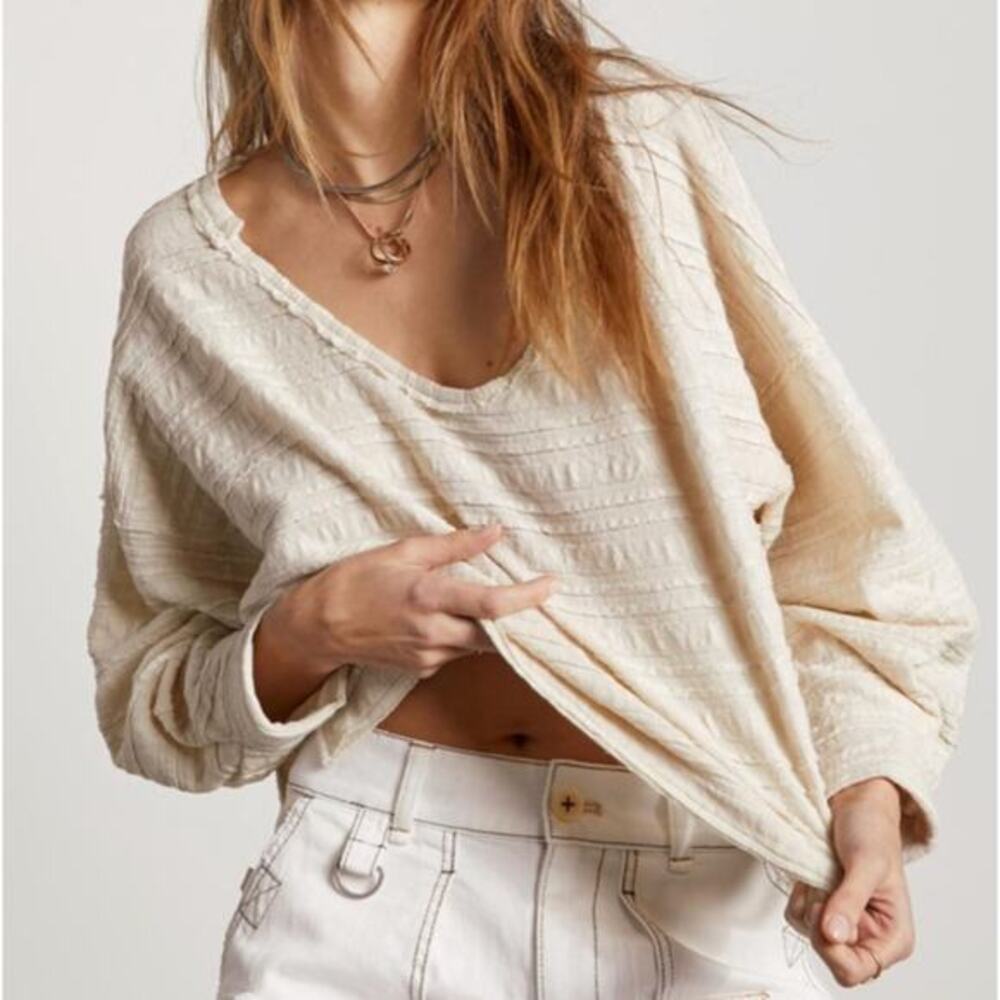 Free People We The Free Calissa‎ Hacci Cream Cropped Top Long Sleeve XS Textured